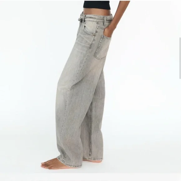 NWT Zara Mid Rise Full Length Tailored Balloon Jeans - Picture 2 of 8